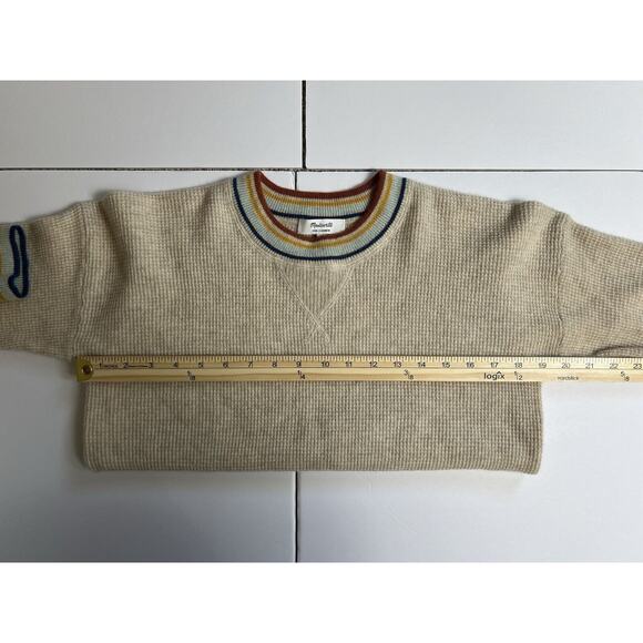 Madewell Womens Cashmere Sweater Size XS Waffle Knit Beige Rainbow Neck and Cuff - Picture 6 of 6
